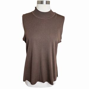 Exclusively Misook Top XL NWT Brown Knit Mock Neck Sleeveless Shell Tank Top